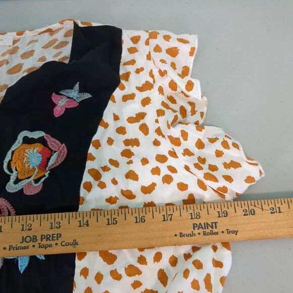 KIRUNDO Leopard Mini Dress V Neck Embroidered Floral Bohemia Babydoll large - Picture 3 of 6